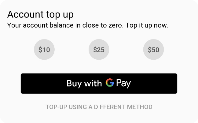 Пример специального макета уведомлений с кнопкой Google Pay
