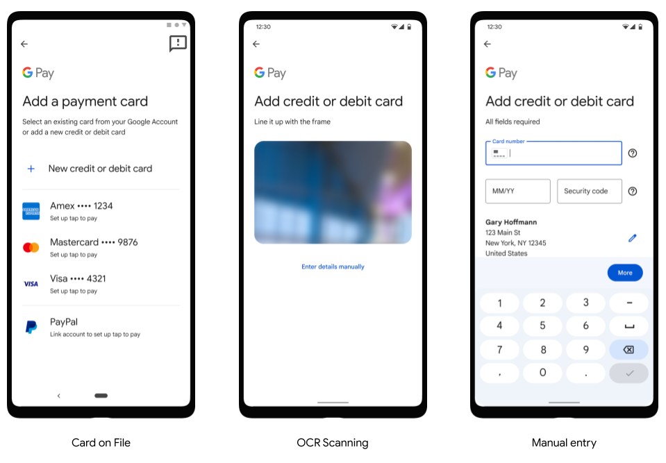 Google Pay にカードを追加する 3 つの方法: カード オン ファイル、OCR スキャン、手動入力