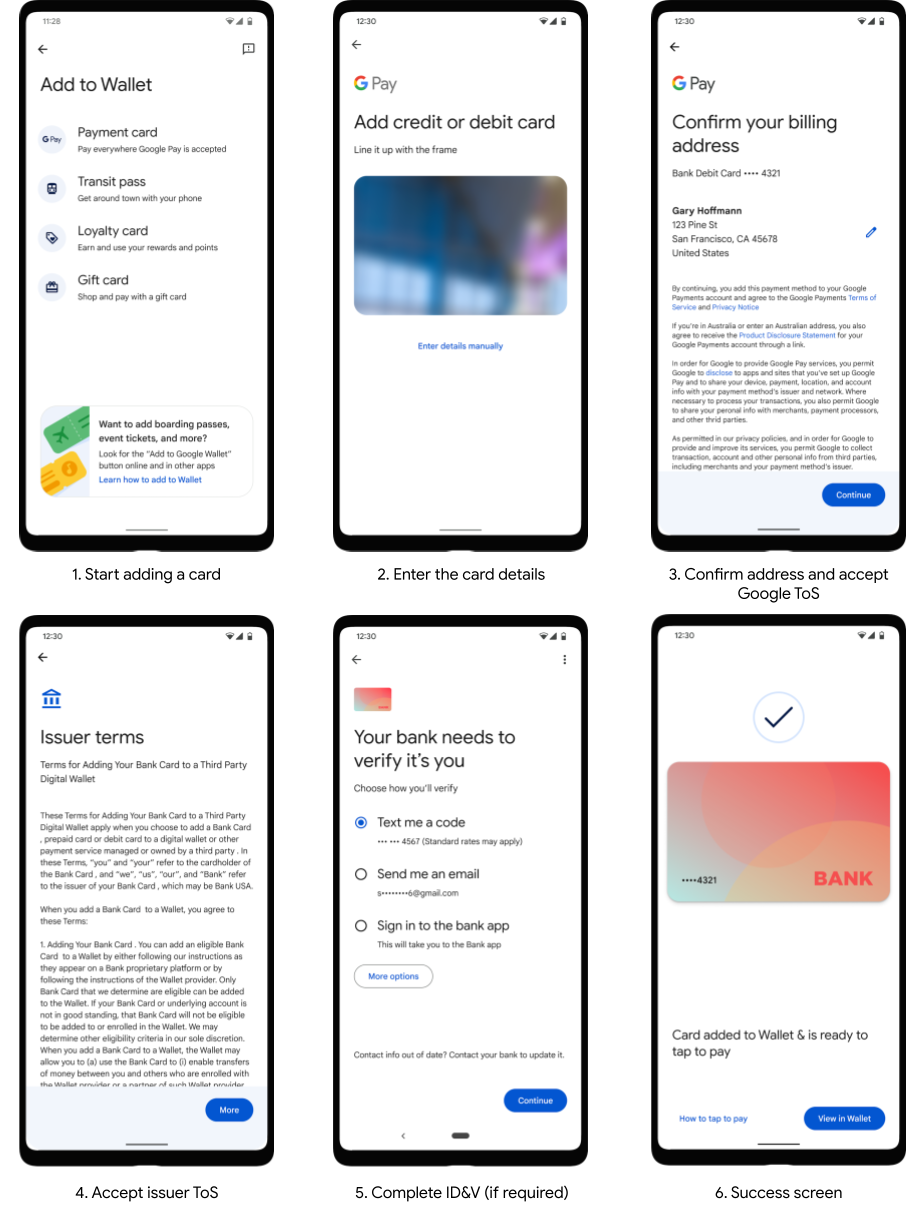 Flujo de aprovisionamiento de la app de la Billetera de Google