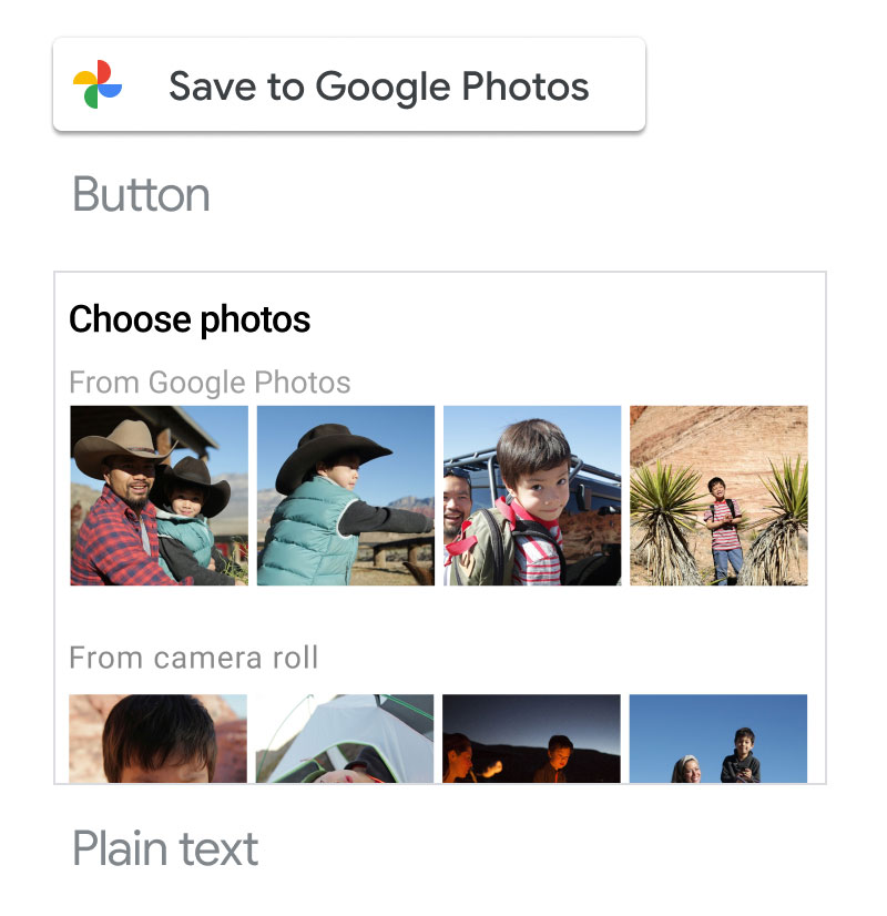 Screenshot of using acceptable Google Photos
                  branded button