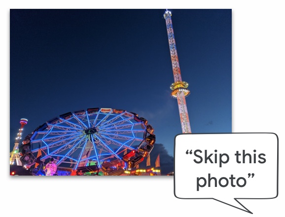 Screenshot of a speech bubble containing the text
                   "Skip this photo"