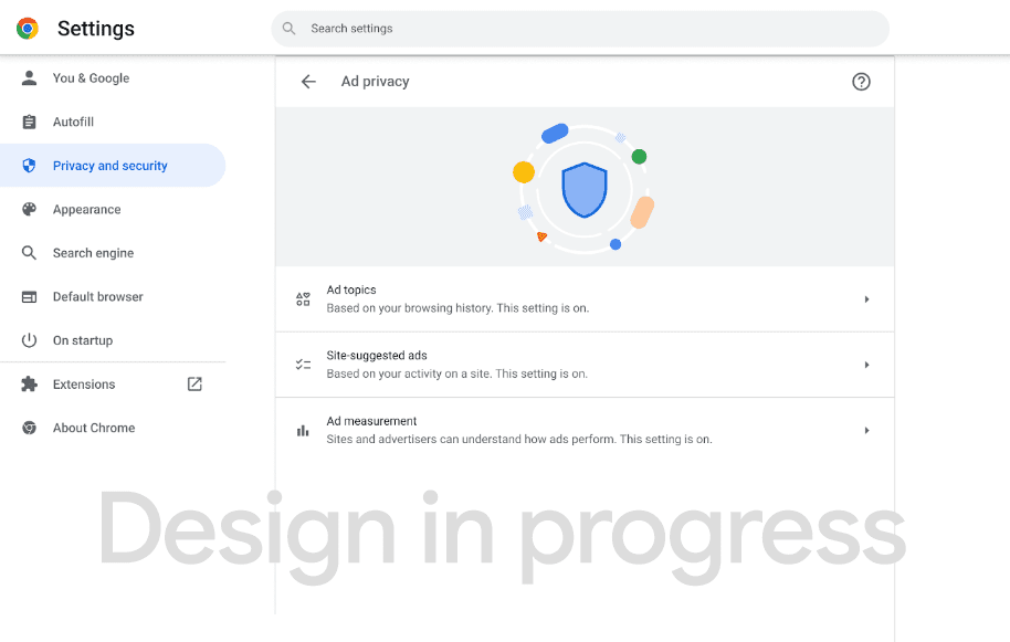 Ad privacy controls preview in Chrome.