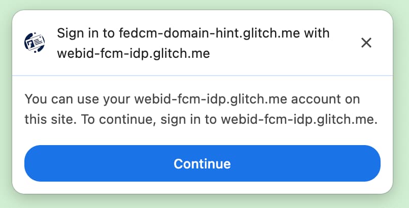Un ejemplo de solicitud de acceso cuando no hay ninguna cuenta que coincida con DomainHint.