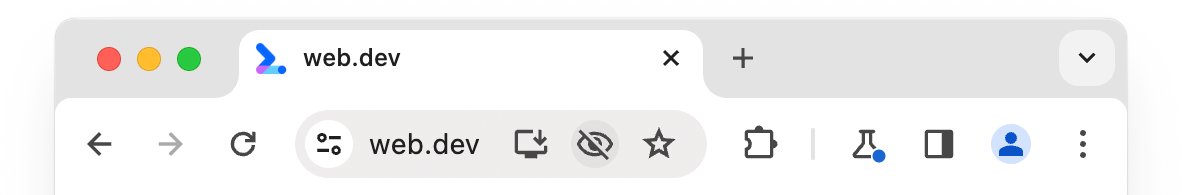 Crossed out eye icon shown in the Chrome address bar.