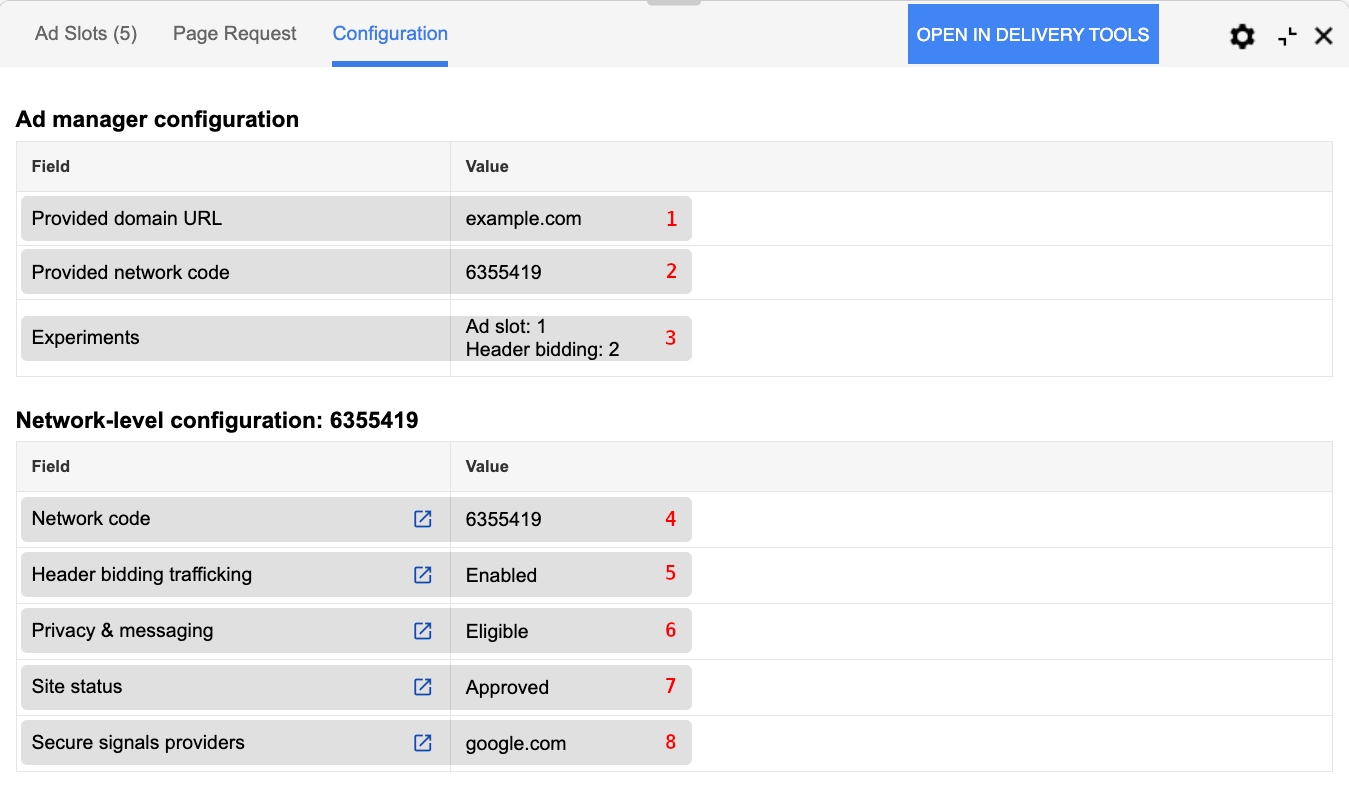 Publisher console configuration tab screenshot