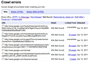 Función de errores de rastreo de las Herramientas para webmasters