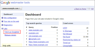 the webmaster tools dashboard with the fetch as googlebot link highlighted