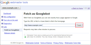 the webmaster tools fetch as googlebot feature with the fetch button highlighted