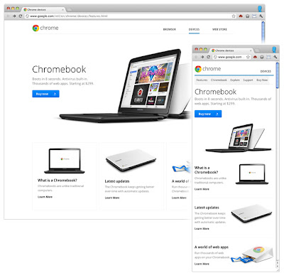 The Chromebook marketing site is stacking content, tweaking navigation, and rescaling images based on the device of the user