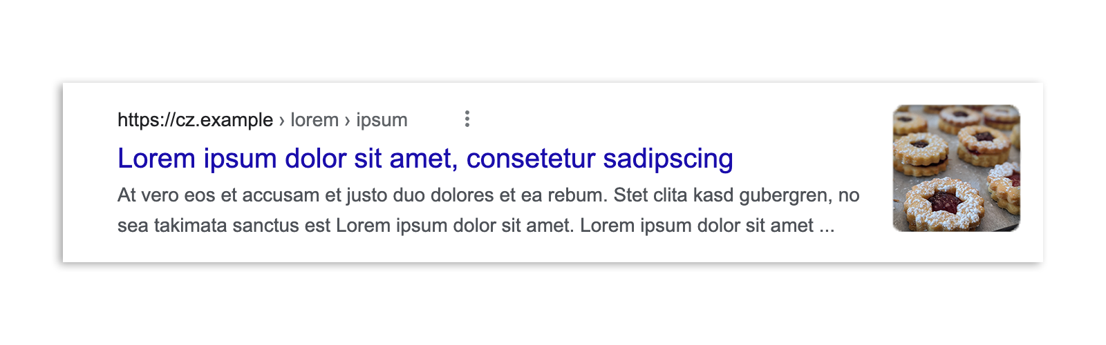 Resultado de la Búsqueda de Google en República Checa antes de la aplicación de la ley. Se muestra un fragmento del artículo, una vista previa de la imagen, el título y la URL.