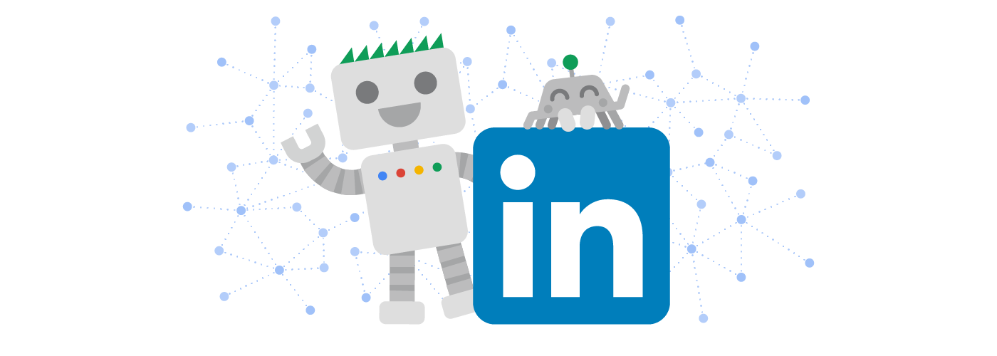 ‫Googlebot وCrawley مع شعار LinkedIn ومستودع الروابط