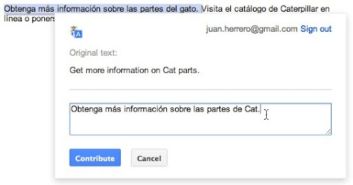Dialog for contributing a better translation in the Google Translate website plugin