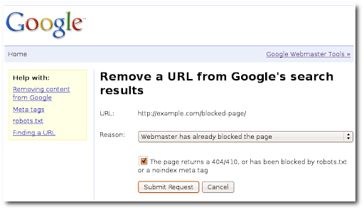 أداة إزالة عناوين URL في Google