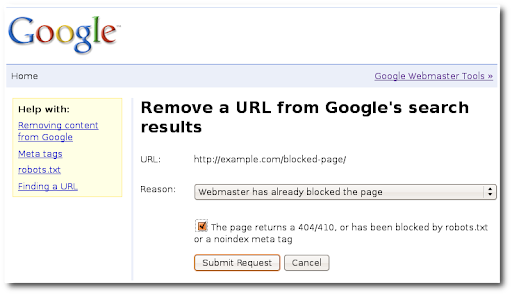 outil Google de suppression d'URL