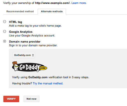 Domain verification in Webmaster Tools with GoDaddy as a domain provider