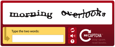 Example reCAPTCHA view with distorted letters