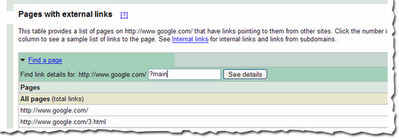 pages with external links view in webmaster tools
