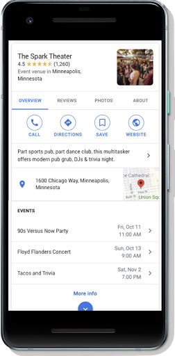 Google Search: Sample event landing page screenshot