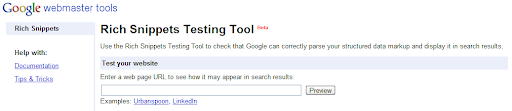 view of the rich snippets testing tool