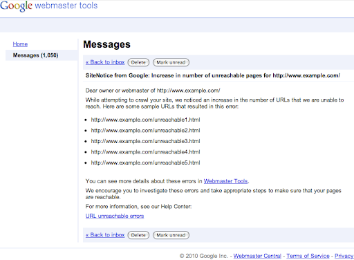 example sitenotice message in webmaster tools