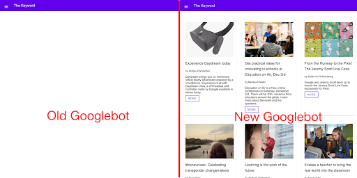 Eski Googlebot&#39;ta boş kalan ancak yeni Googlebot’ta sorunsuz çalışan, JavaScript destekli demo web sitesi.