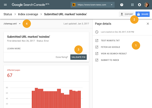 Index Coverage view in Search Console