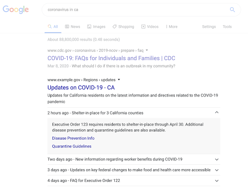 Thông báo liên quan đến COVID-19 trên Google Tìm kiếm