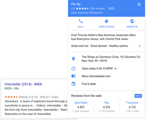 Review snippets in Google Search results