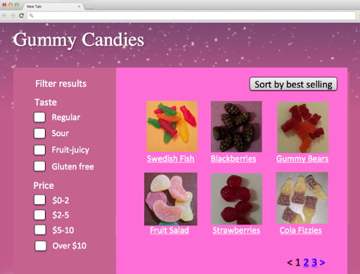 Category page for gummy candies