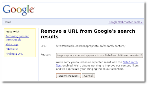 Google 세이프서치 삭제 도구