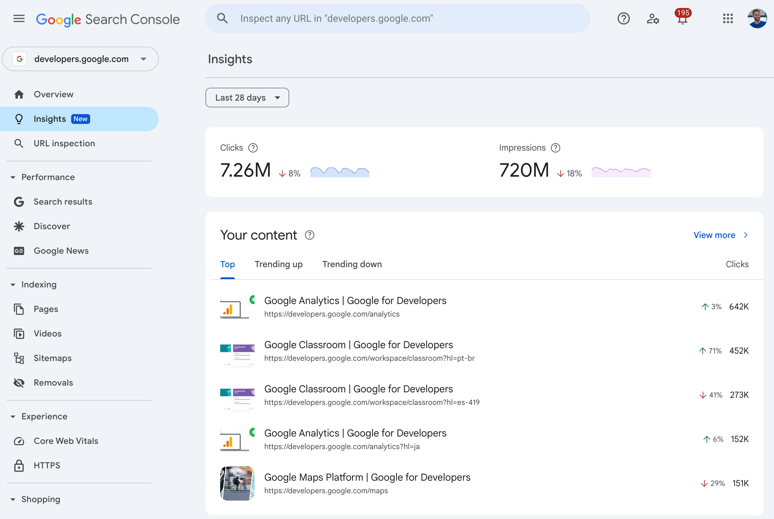 تقرير &quot;إحصاءات Search Console&quot;