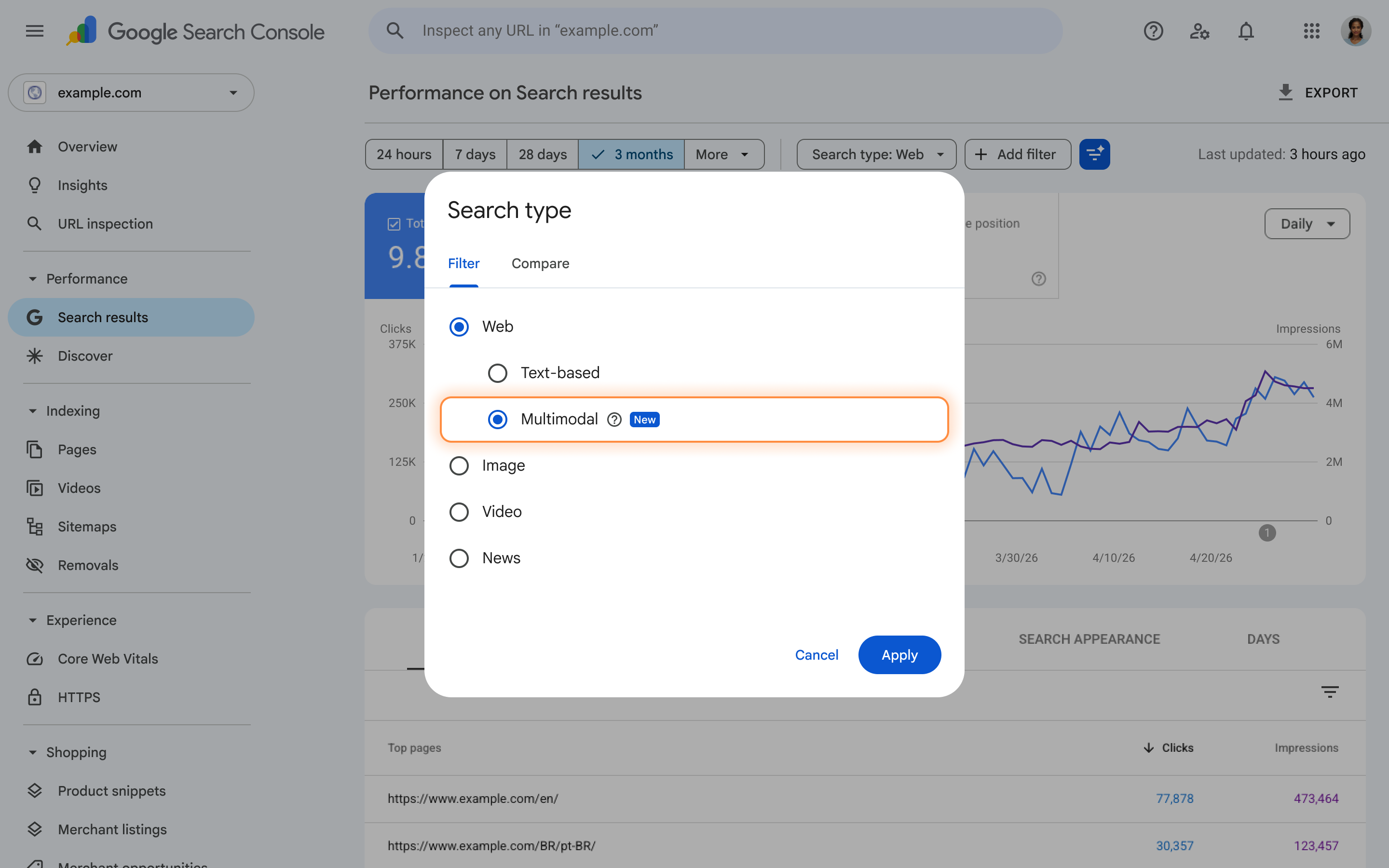 Search Console の新しいマルチモーダル フィルタ レポート