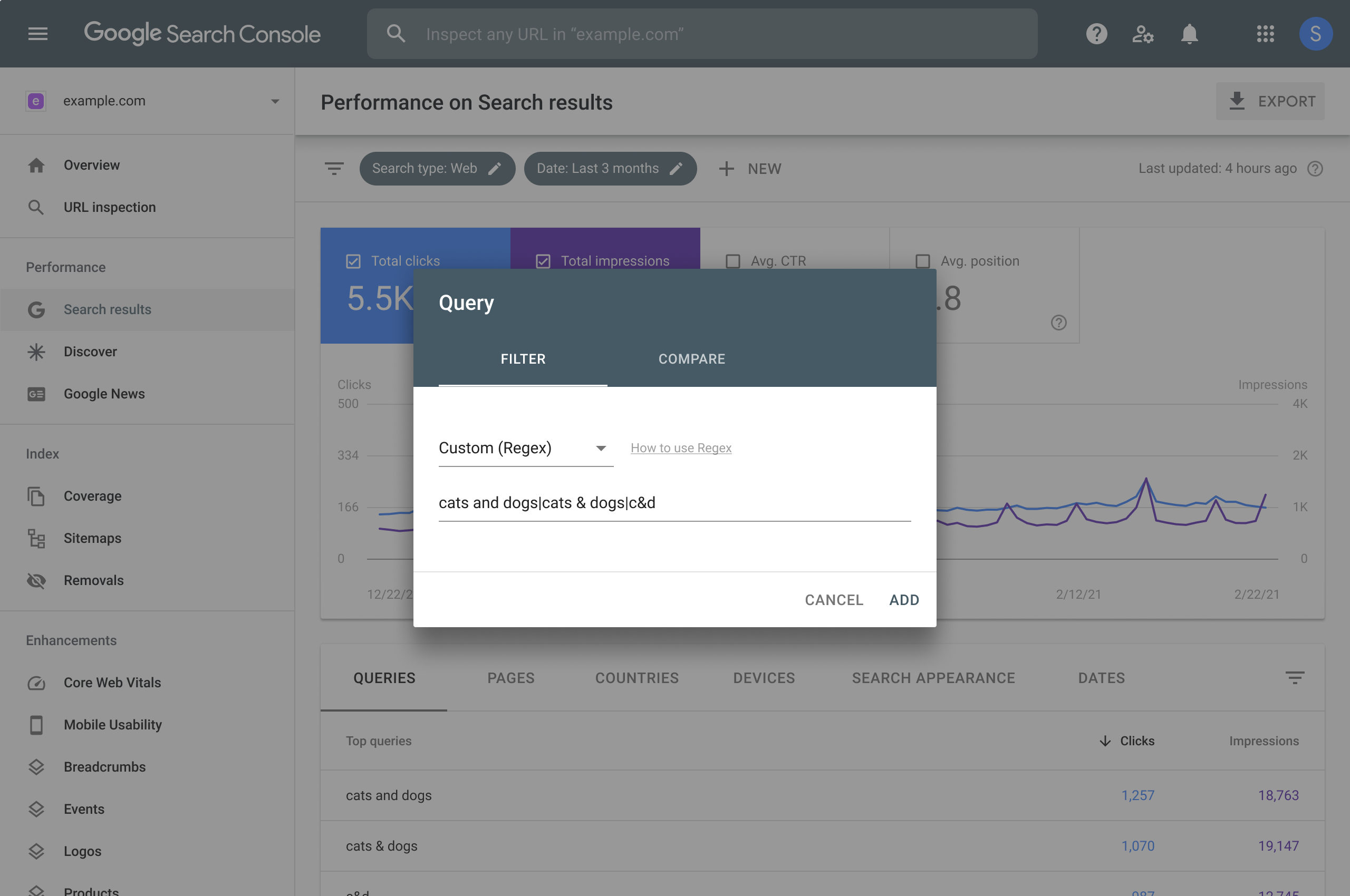 Filter regex Performa Search Console