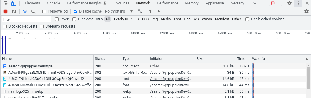 The Network tab in Chrome Developer Tools