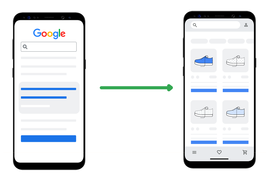 Un resultado de la búsqueda que dirige al usuario a una app de compras para dispositivos móviles