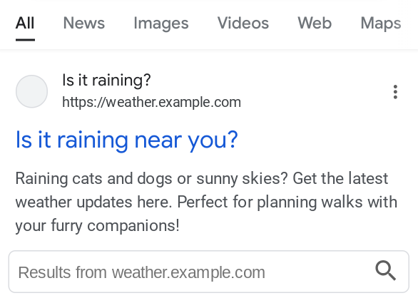 Risultato di ricerca che mostra una casella di ricerca dei sitelink