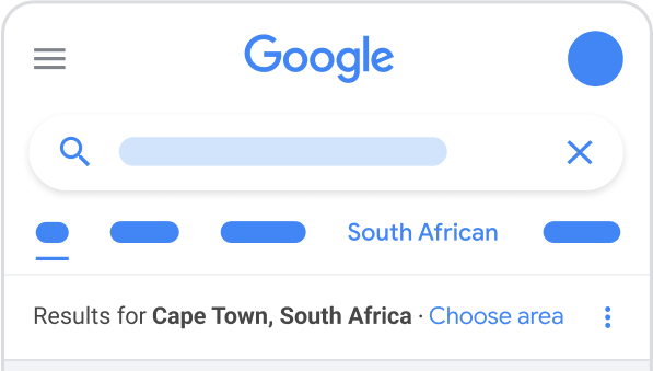 شريحة فلترة النتائج "من جنوب أفريقيا" في "بحث Google"