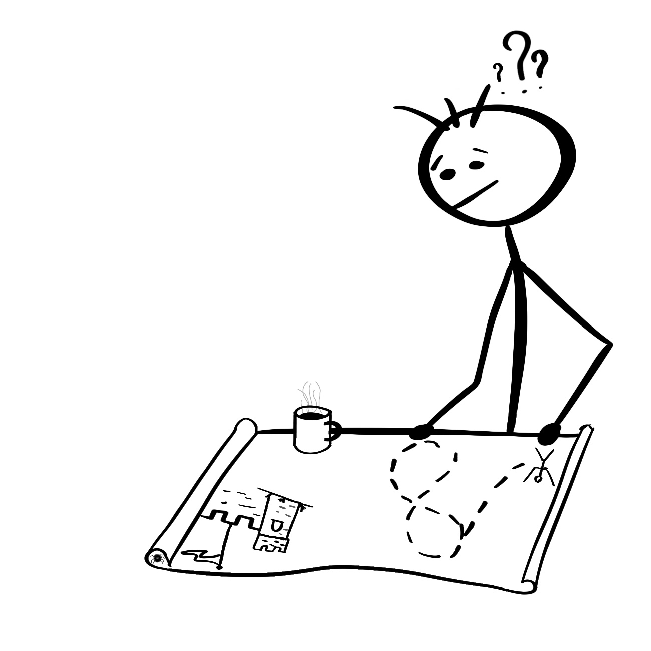 stick figure is examining a map and can't find the path to the library