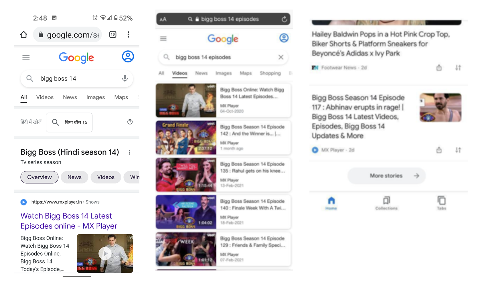 Web araması, Video sekmesi ve Keşfet'teki videolar