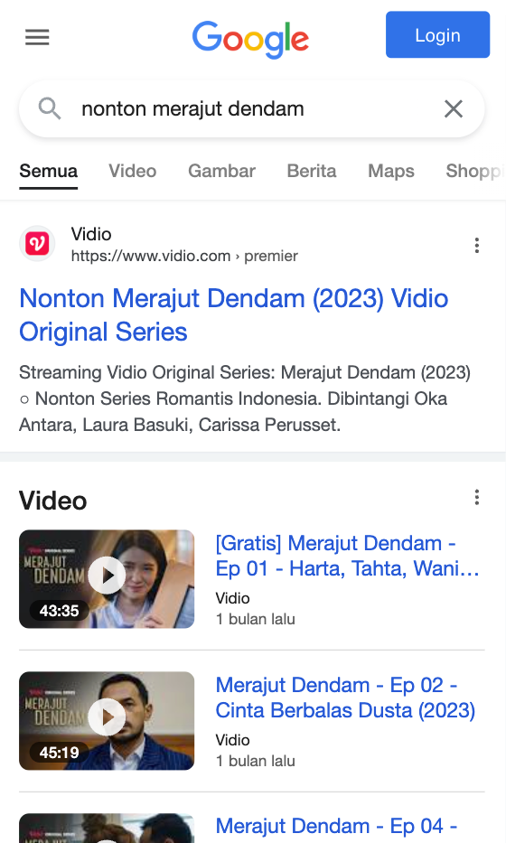 Vidio dans l'onglet "Tous" des résultats de recherche Google
