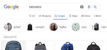 ตัวอย่างผลการค้นหารูปภาพของ Google สำหรับกระเป๋าเป้