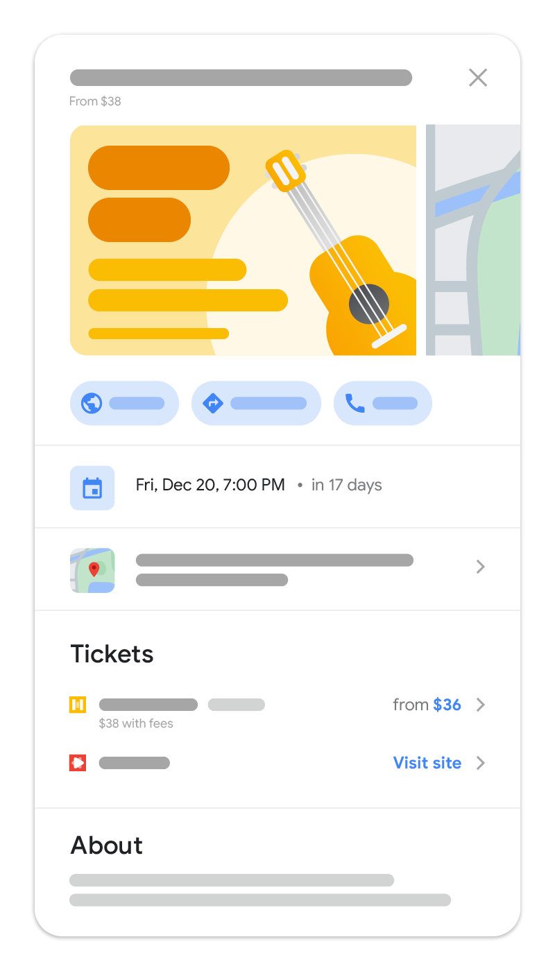 Dettagli dell'evento nella Ricerca Google dopo aver fatto clic su un evento specifico
