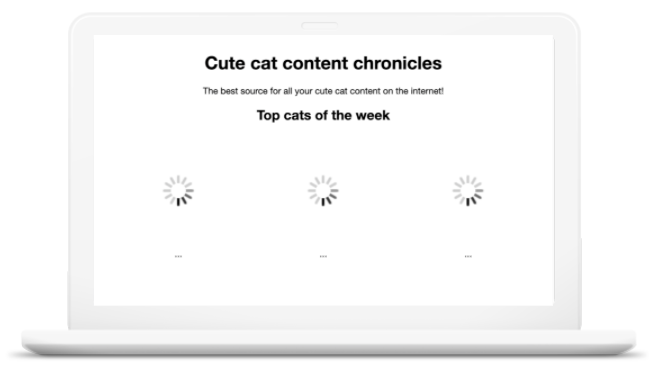 顯示了網站標題的網站。網頁上應該要有貓的圖片，但卻只出現正在載入中的圖示。