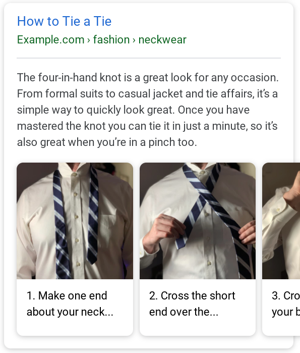ejemplo de instrucciones en los resultados de búsqueda
