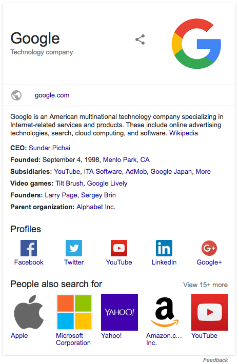 Google 搜索结果中的徽标