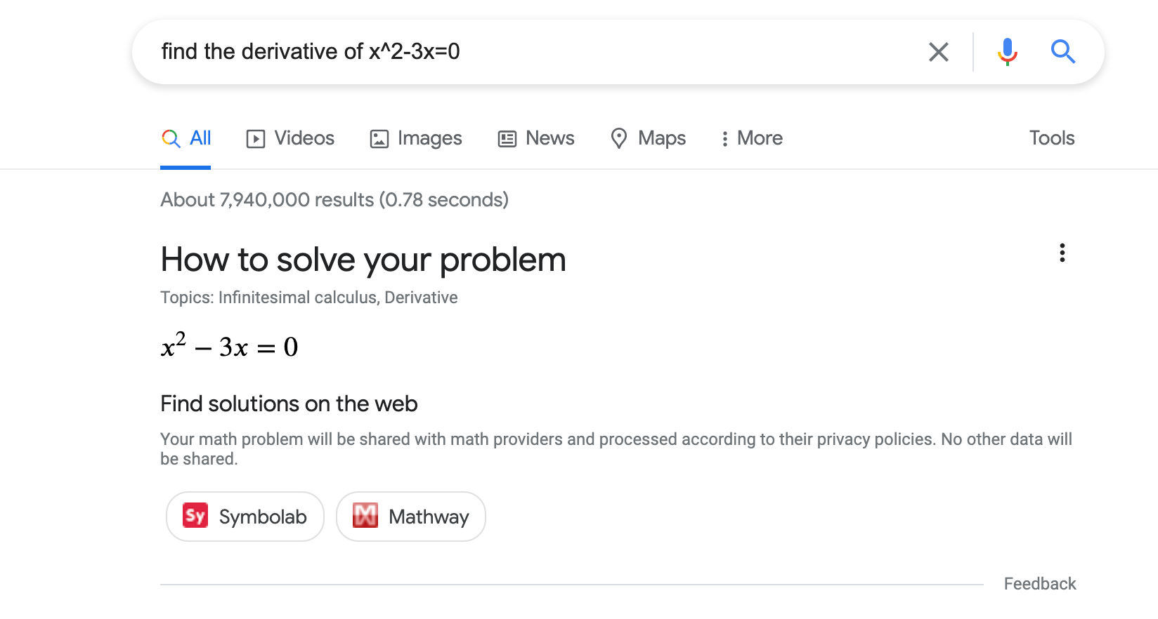math solvers in search results
