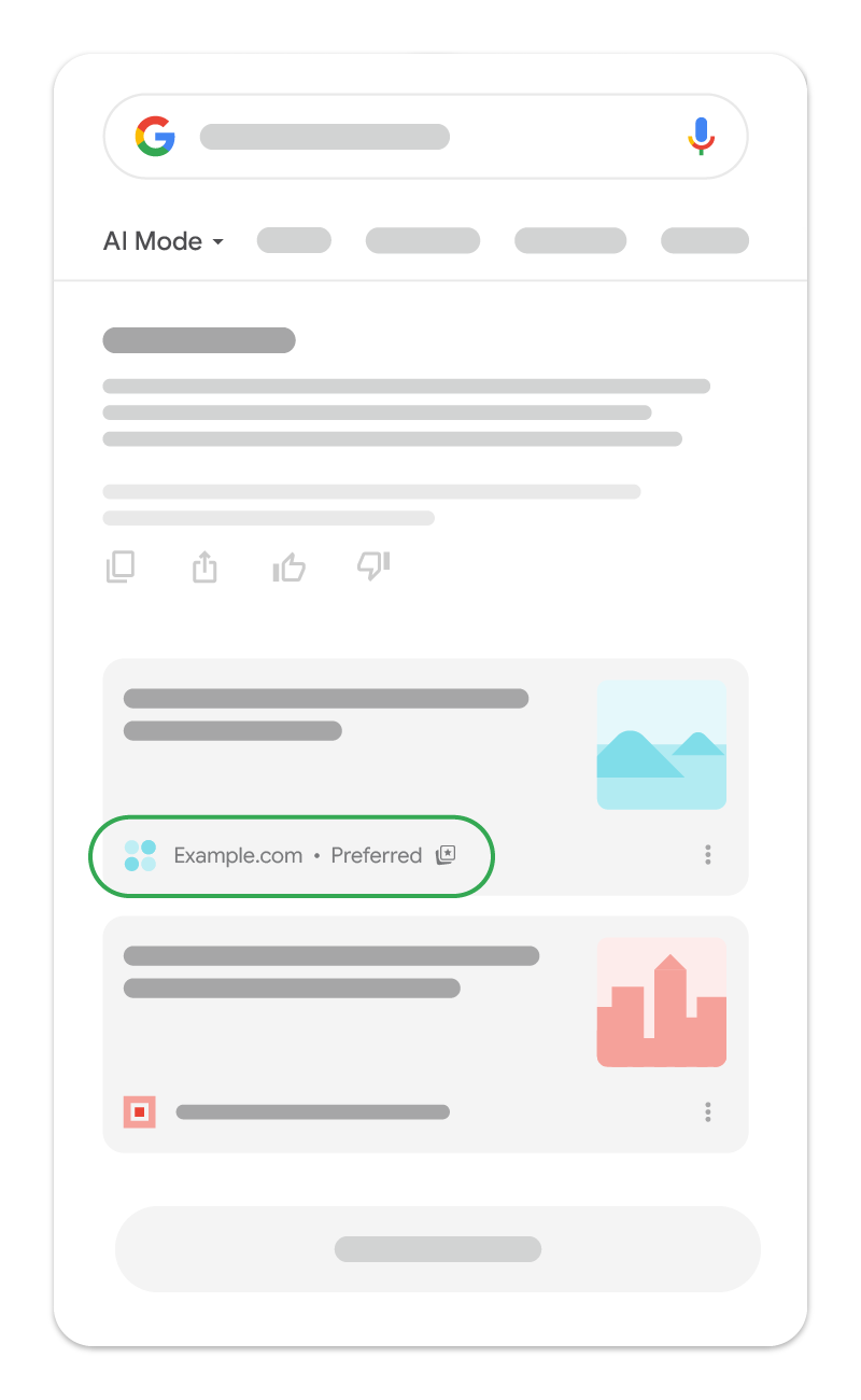 AI 모드의 선호하는 출처 기능