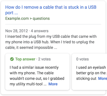 ejemplo de la página de preguntas en los resultados de la búsqueda
