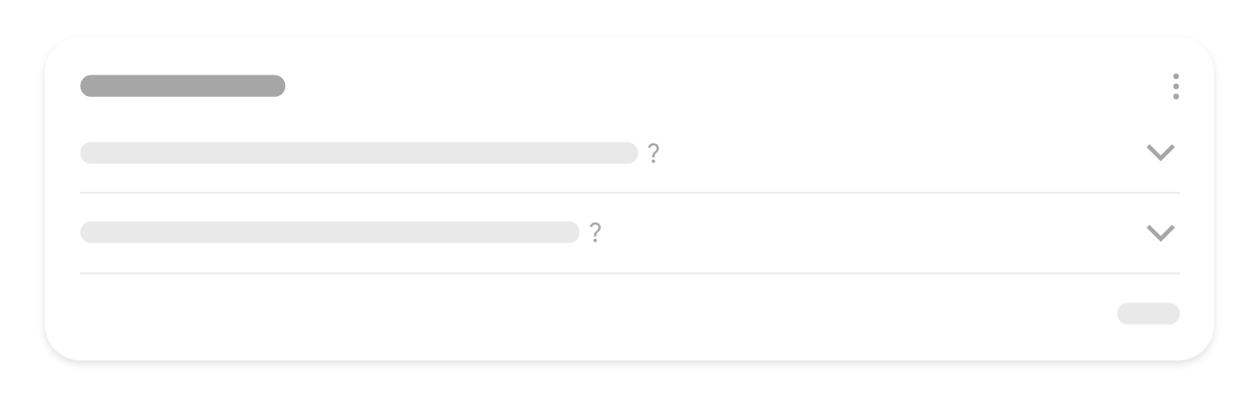 Illustration représentant la façon dont un groupe de questions associées peut apparaître dans la recherche Google, et montrant une série de questions liées à la recherche initiale de l'utilisateur