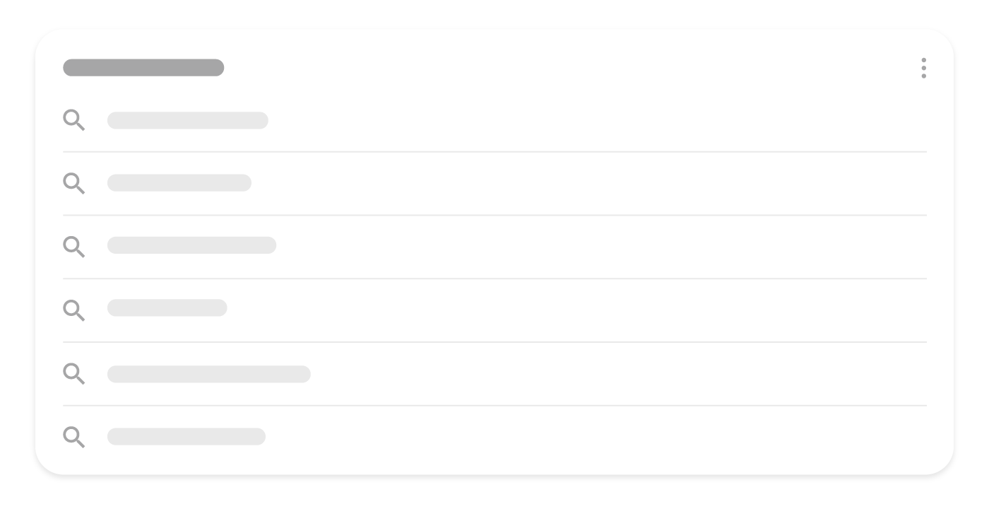 صورة توضيحية تبيّن شكل ظهور مجموعة عمليات البحث ذات الصلة ضمن "بحث Google"، حيث تعرض سلسلة من الطلبات التي يبحث مستخدمون آخرون عنها والمرتبطة بطلب البحث الأولي